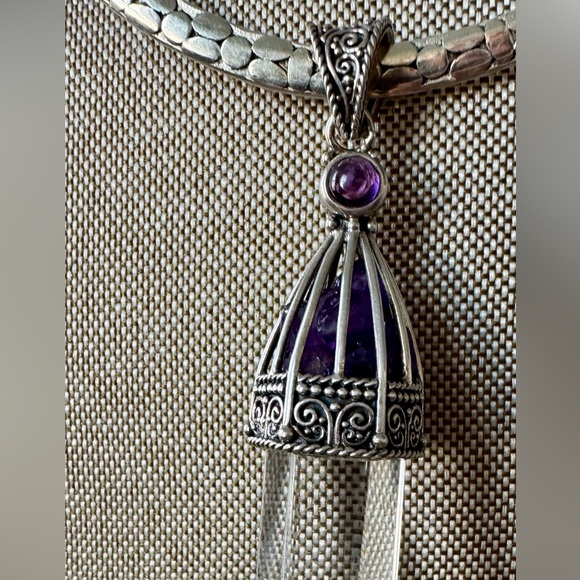 Sajen Silver and Amethyst Crystal Pendant - Picture 2 of 4